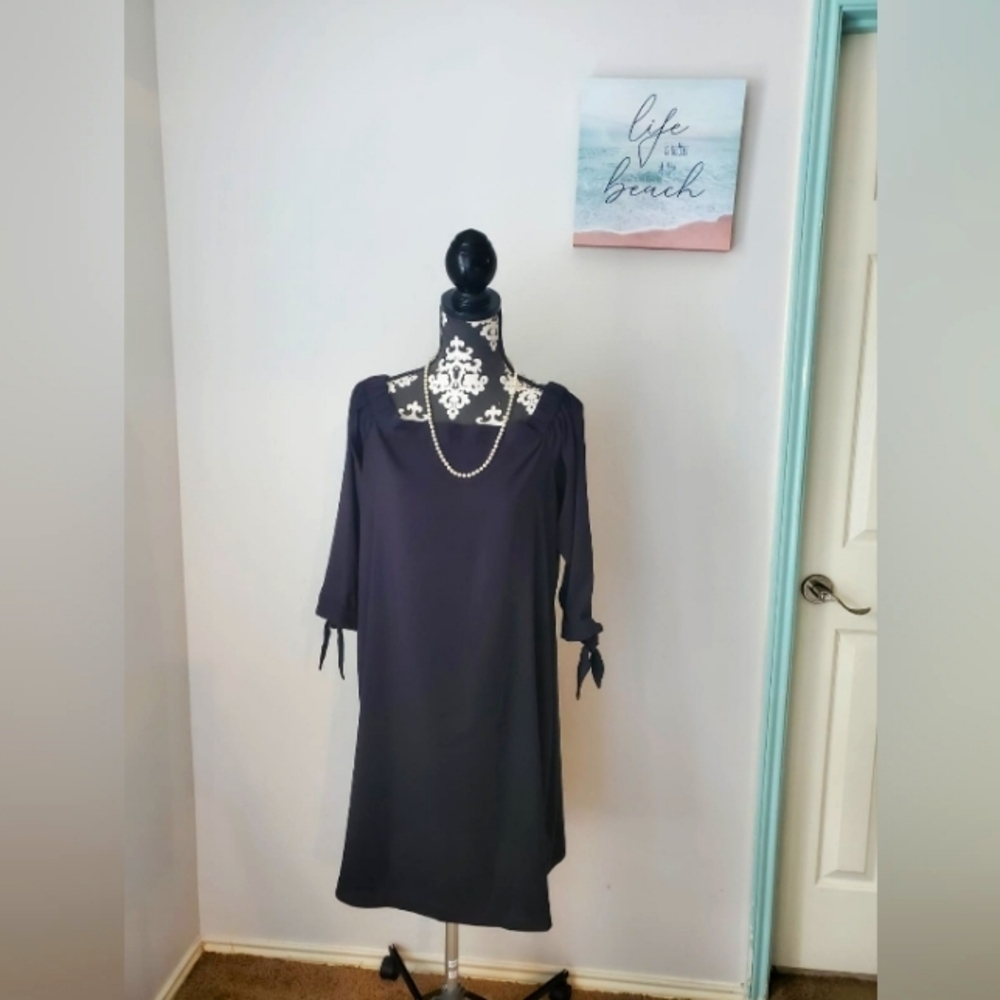 Loft Womens Black 3/4 Bow Sleeve Off The Shoulder Dress